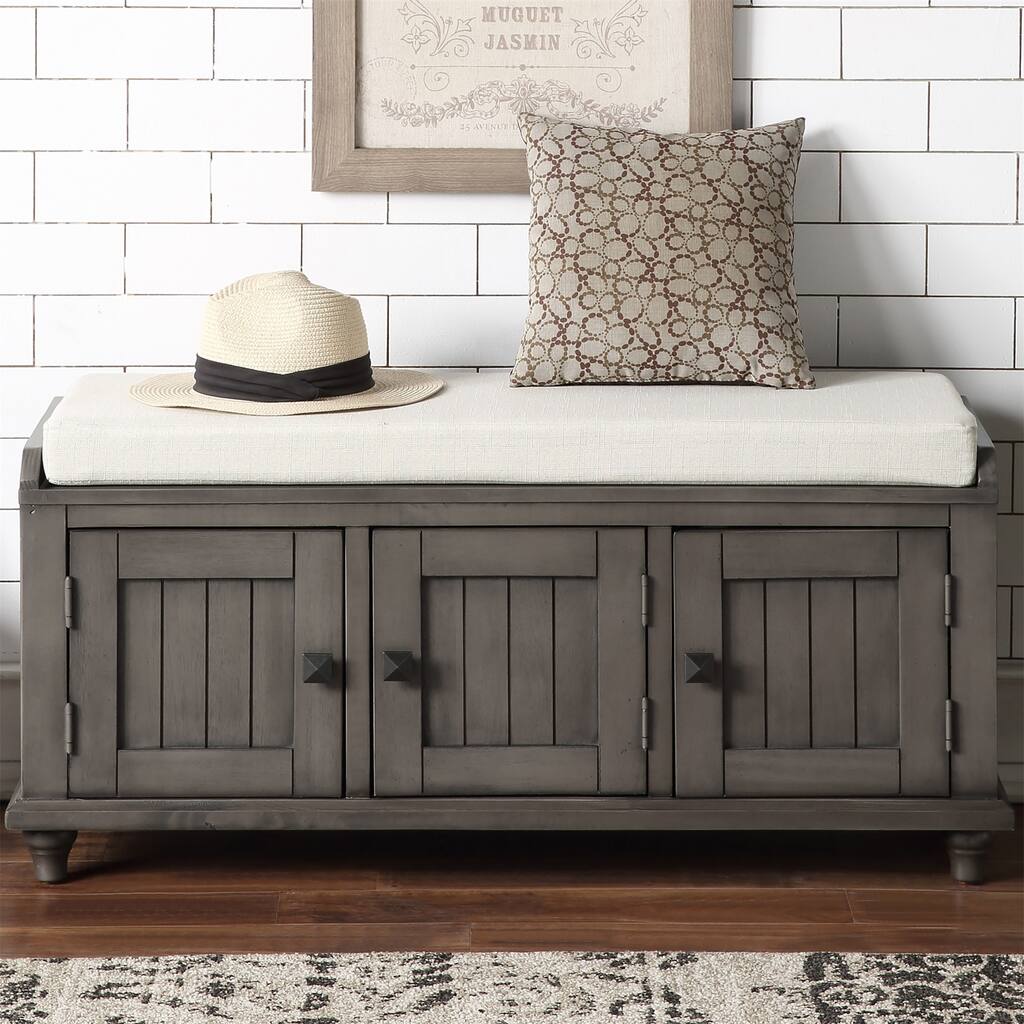 Wooden Storage Bench with 2 Cabinets