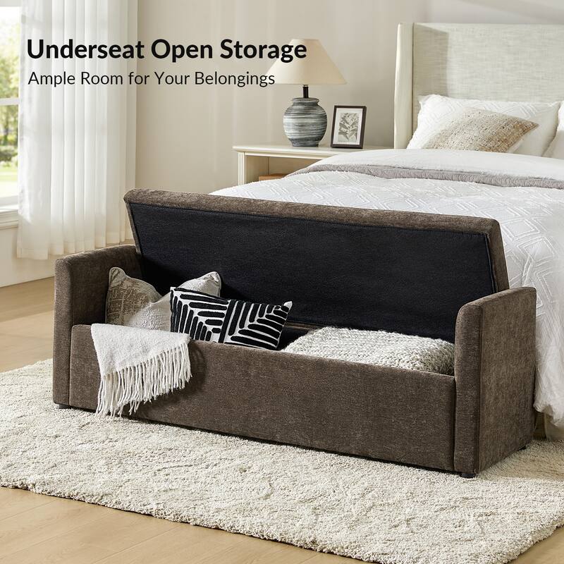 Franco Modern Upholstered Storage Bench with Two Throw Pillows