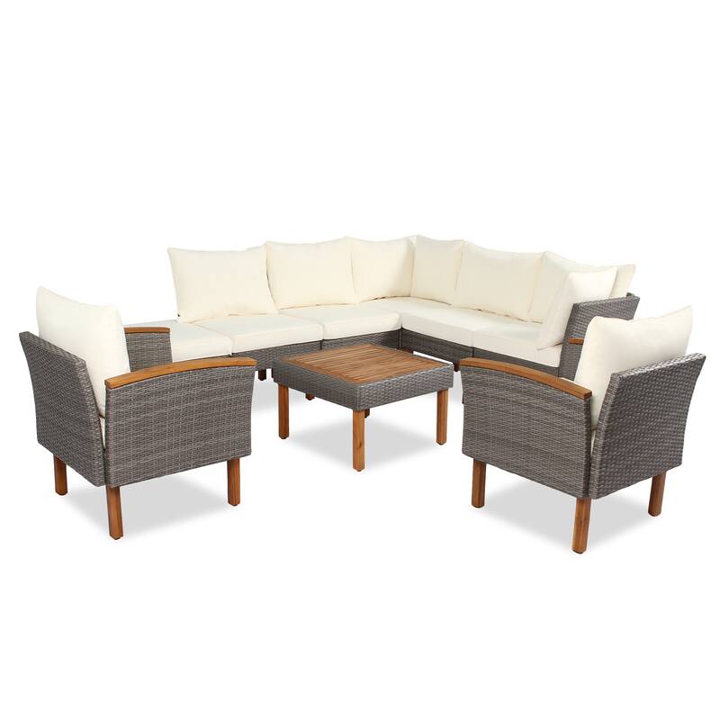 9-Piece Patio Rattan Conversation Set with Coffee Table & Washable Cushion