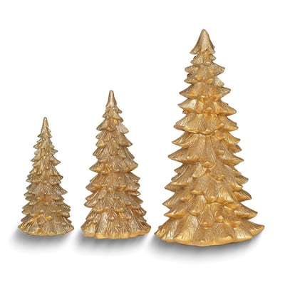 Curata Set of 3 Gold Glitter Resin Christmas Trees