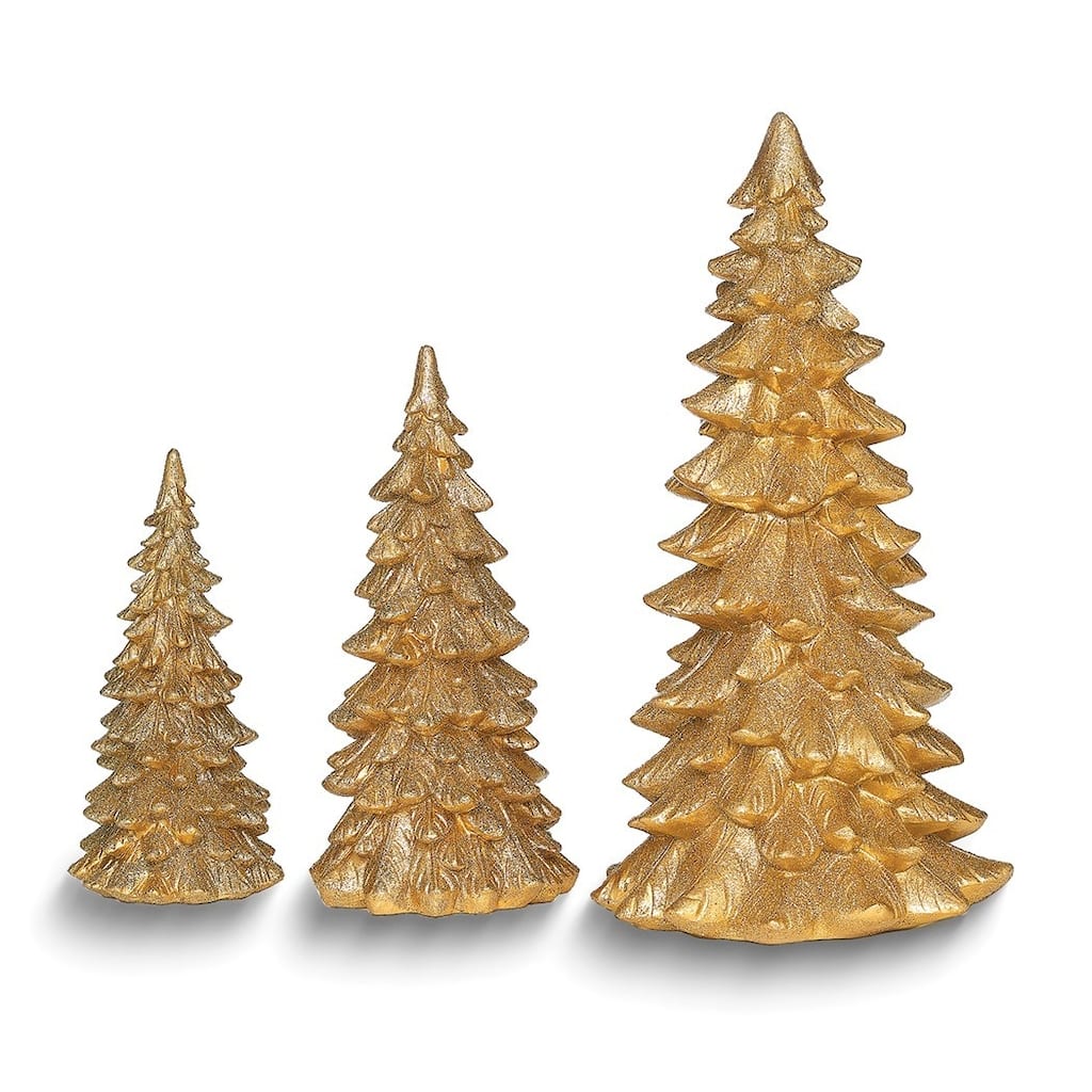 Curata Set of 3 Gold Glitter Resin Christmas Trees