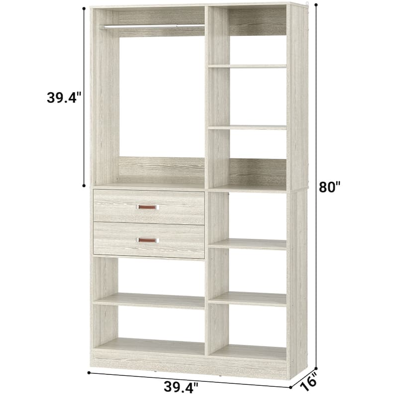 White Oak Freestanding Wardrobe, Closet Organizer System with Drawers for Walk-in & Reach-in Closet