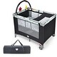 preview thumbnail 1 of 8, Gymax Portable Baby Playard Playpen Nursery Center w/ Changing Station - 39.5'' x 29.5'' x 43.5'' Black/White - 39.5'' x 29.5'' x 43.5'' - Metal