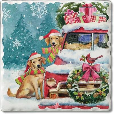 CounterArt Christmas Buddies Absorbent Stone Tumbled Tile Coaster Set of 4 Made in The USA Protective Cork Backing