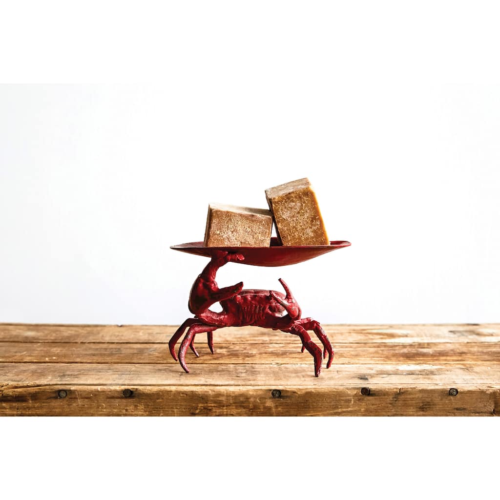 Distressed Red Decorative Cast Iron Crab Shaped Dish