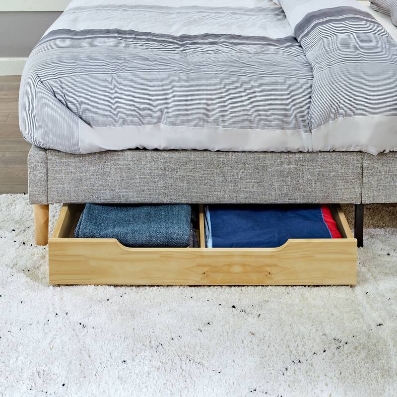 MUSEHOMEINC Solid Wood Under Bed Storage Drawer with 4-Wheels,,Suggested for Queen & King Platform Bed