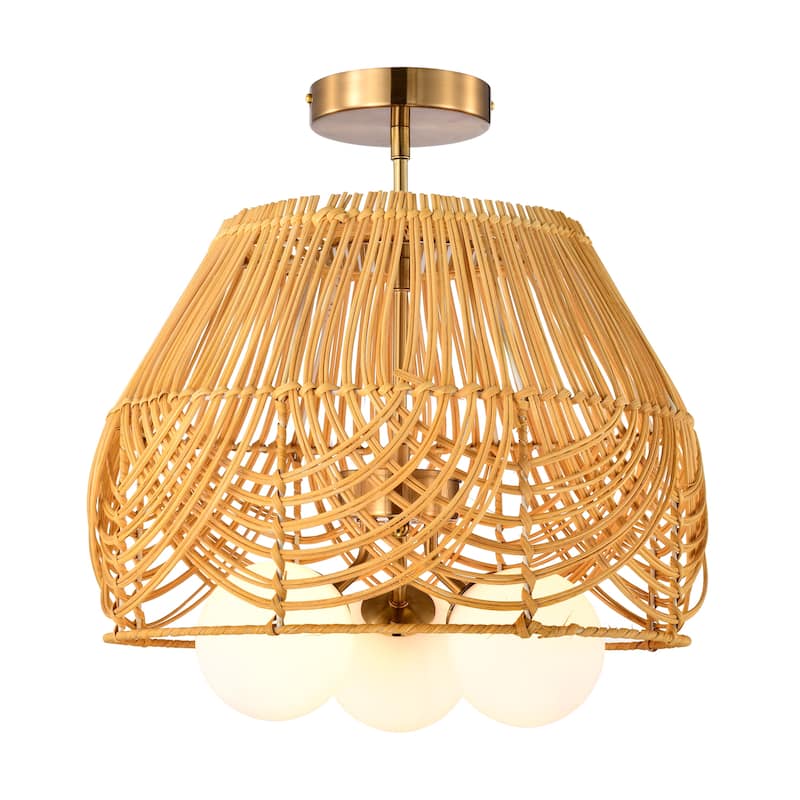 Lucilla 15 Inch Natural Rattan Semi Flush Mount 3-Light