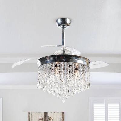 Chrome 42-inch Crystal Ceiling Fan Chandelier with Remote and Light Kit