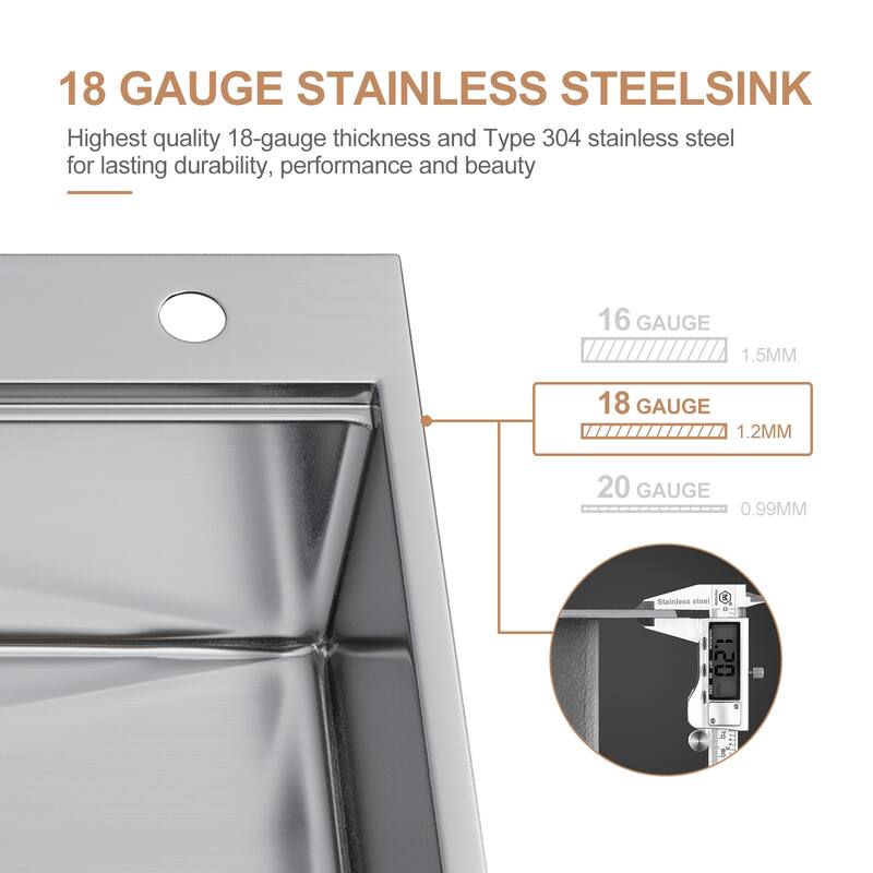 HOROW Drop-in Stainless Steel 33 in. Workstation Ledge Topmount Kitchen Sink 18-Gauge 2-Hole Single Bowl with Integrated Ledge