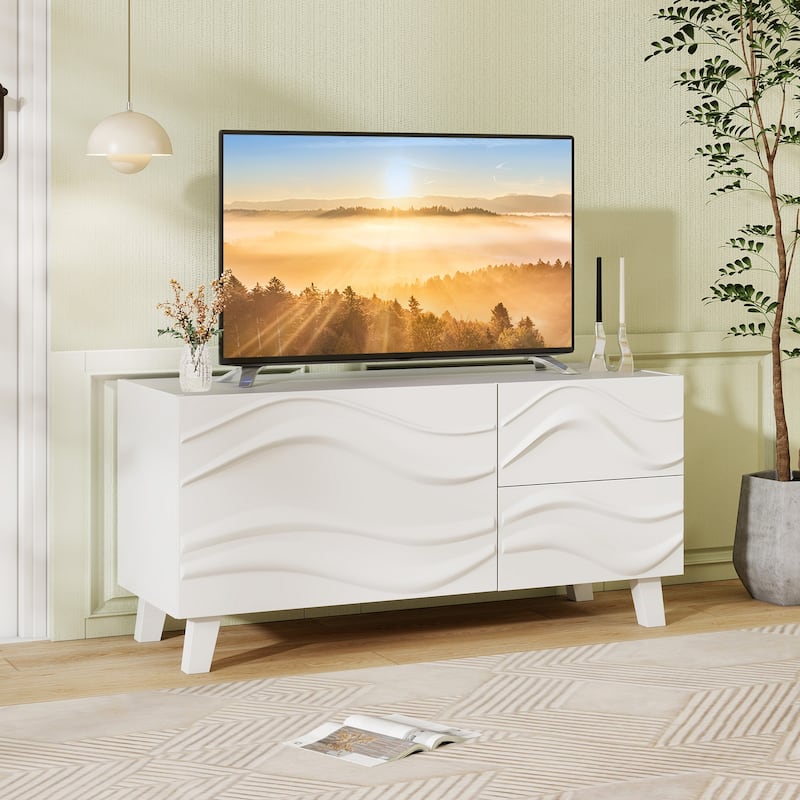 Modern White TV Console Table with Storage Cabinet and Drawers for Living Room or Bedroom - 38" x 14" x 18"