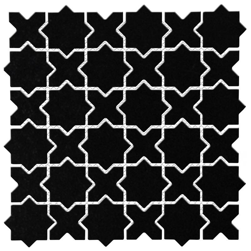 Merola Tile Metro 2" Star Matte Black with Matte Black Cross 11-7/8" x 11-7/8" Porcelain Floor and Wall Tile