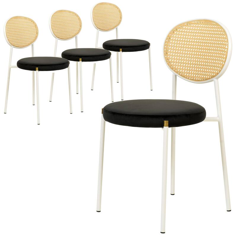 LeisureMod Euston Set of 4 Velvet Modern Dining Chair - Wicker Back Accent Chair for Home Living Room & Kitchen - Black