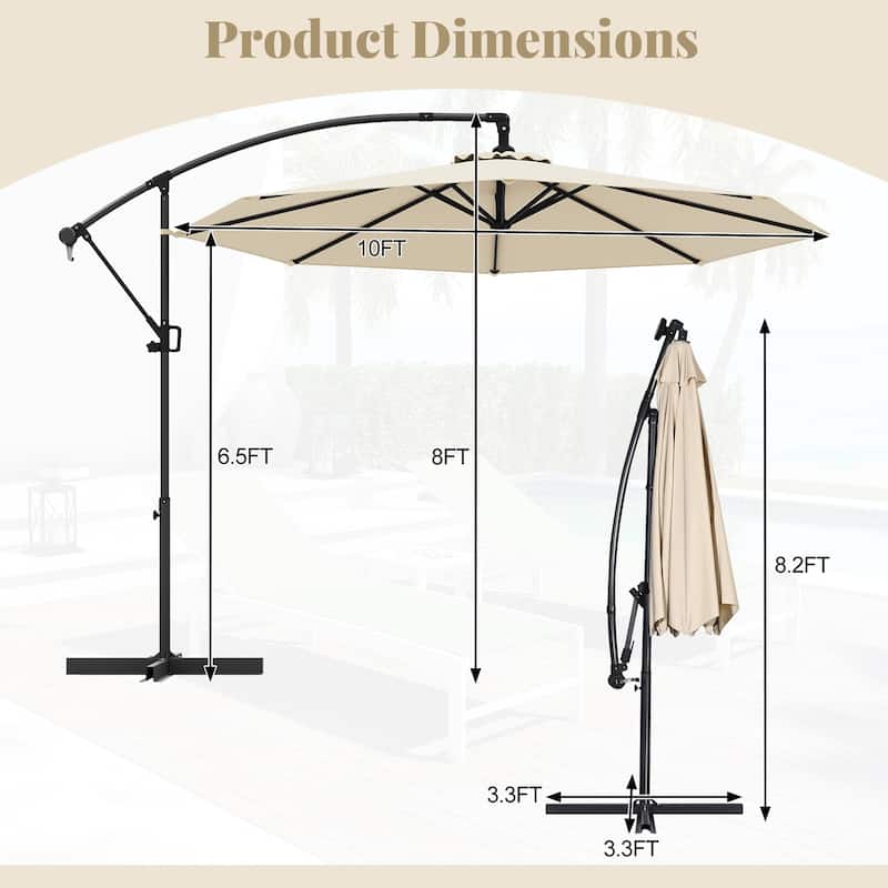 Gymax 10 FT Patio Offset Umbrella w/ X-shaped Base Infinite Tile &