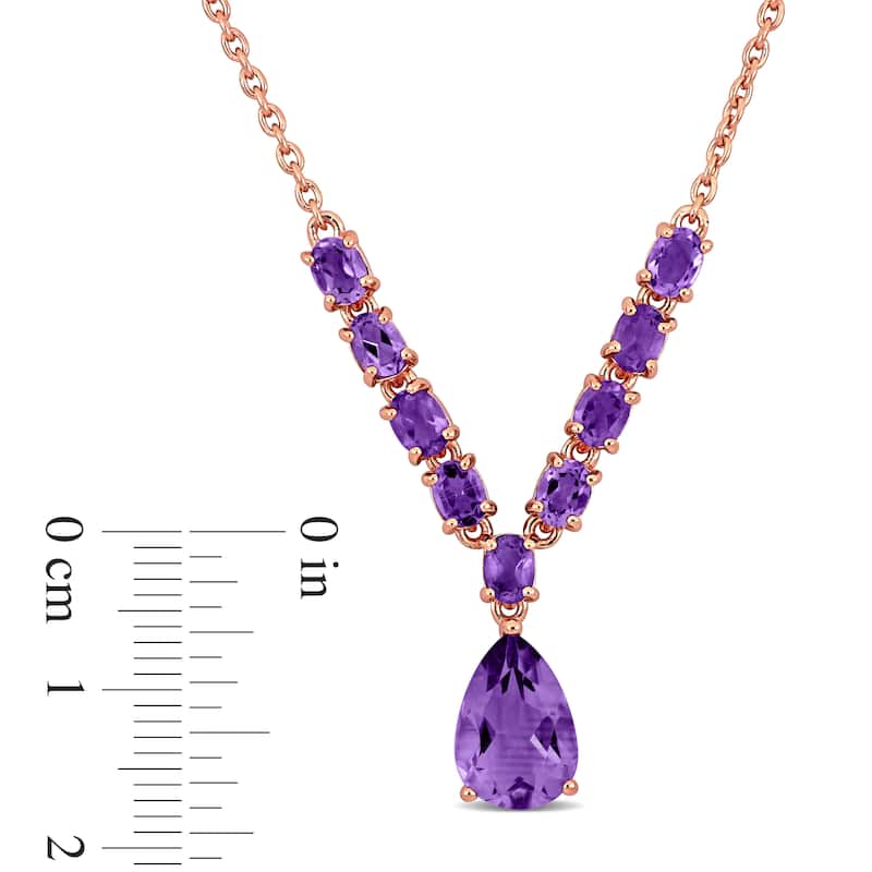 Miadora 3ct TGW Pear and Oval-Cut Amethyst Lariat Necklace in Rose Silver-18 in+2 ext