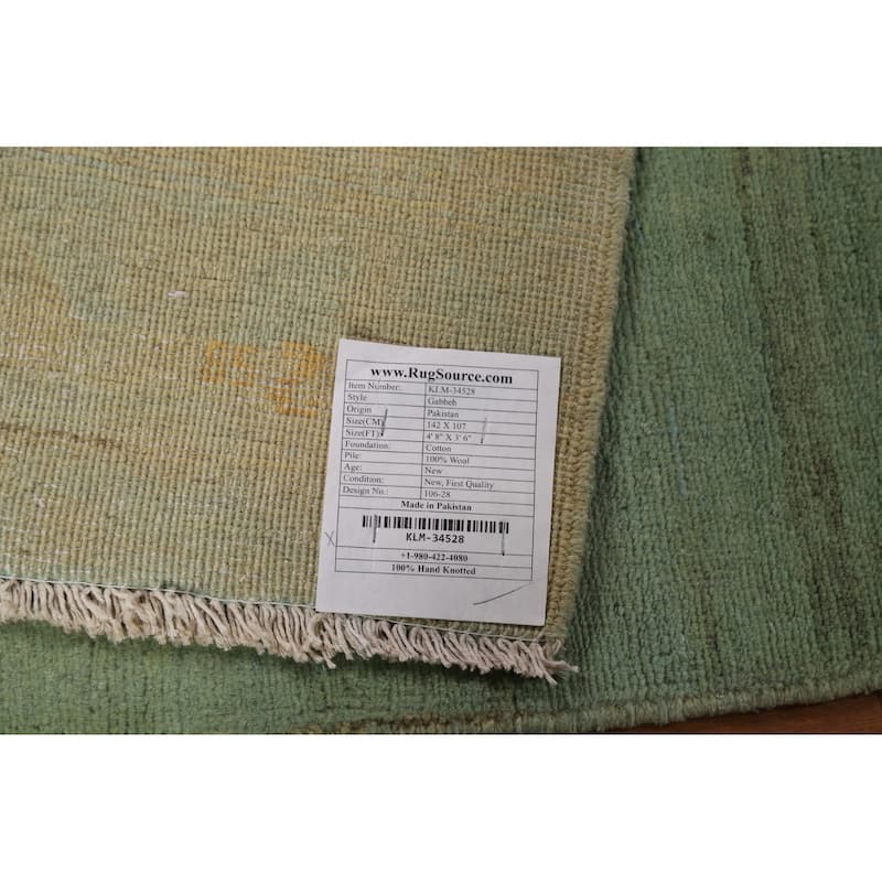 Green Gabbeh Modern Foyer Rug Handmade Wool Carpet - 3'6"x 4'8"