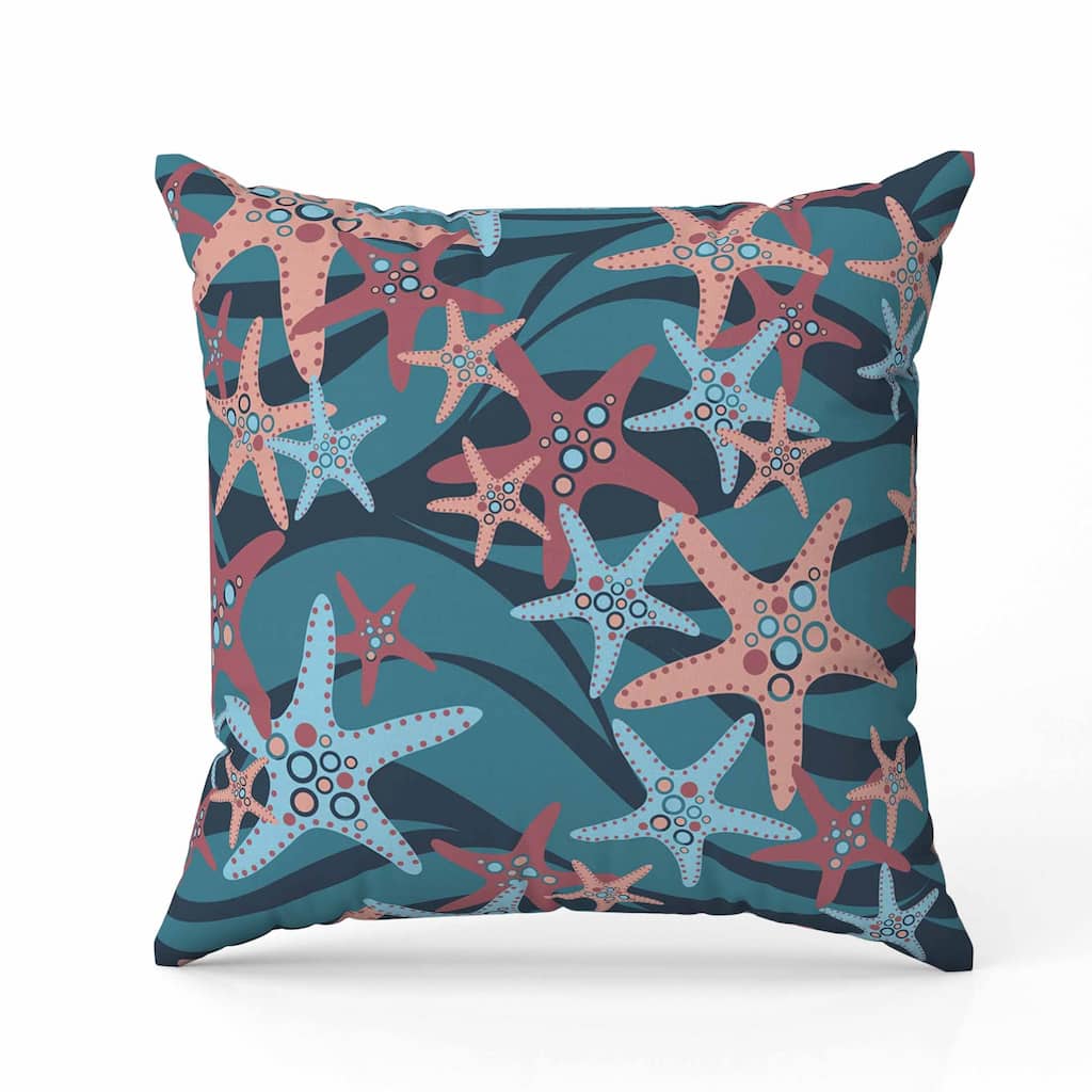 Starfish Sway Indoor/Outdoor Reversible Throw Pillow Blue and Deep
