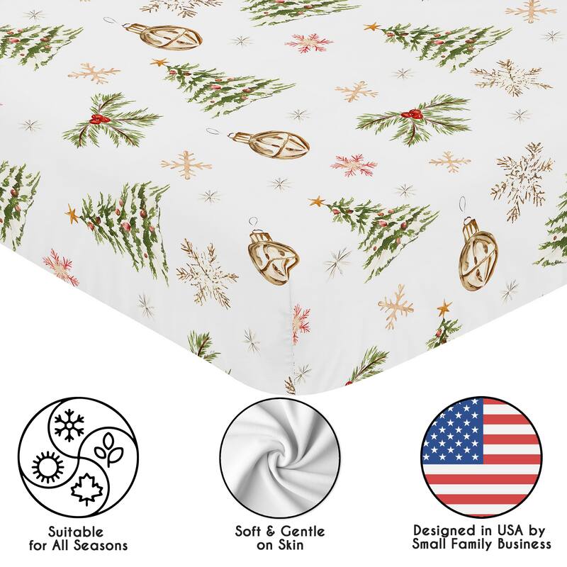 Sweet Jojo Designs Christmas Trees Boy, Girl, Unisex/Gender Neutral Fitted Crib Sheet - Xmas Holiday Pine Tree Fir for Christmas