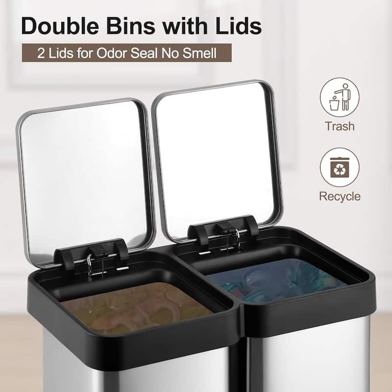 2 x 6.6 Gallon Dual Compartment Recycling Bins, Kitchen Trash Can