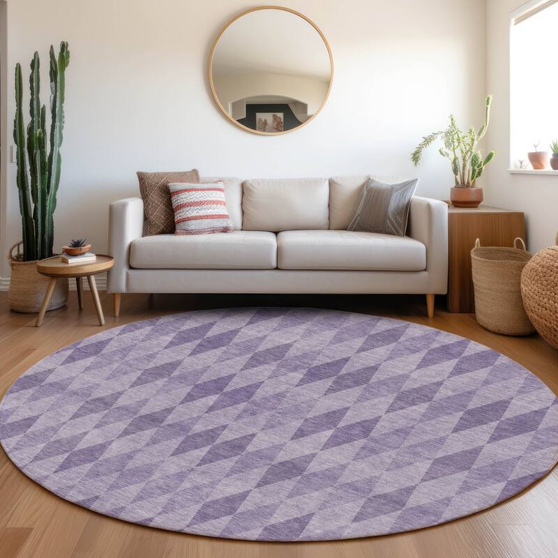 Machine Washable Indoor/ Outdoor Argyle Chantille Rug - Purple - 8' x 8'