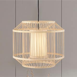 Yvette Natural Wood 1-Light Rattan Cage Pendant Light