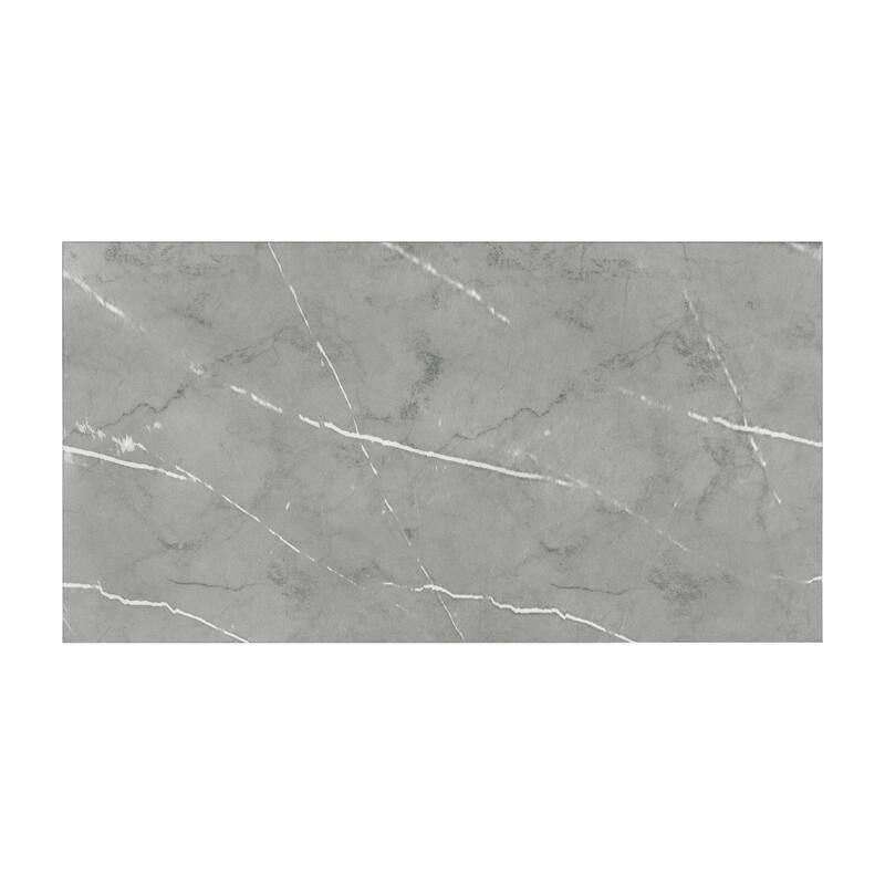 Rectangular Faux Marble Dining Table with Steel Base in Grey - Grey/Chrome