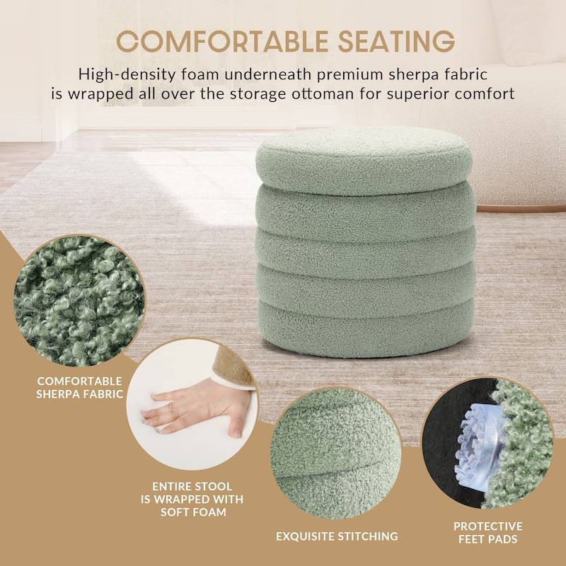 Bayville Sherpa Swivel Chair With Round Storage Ottoman 2-Piece Set