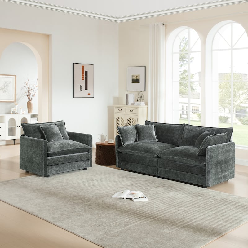 Cloud Chenille Upholstered Modular Sectional Sofa with DIY Combination Design - Gray 2-Seater Sofa+Accent Chairs