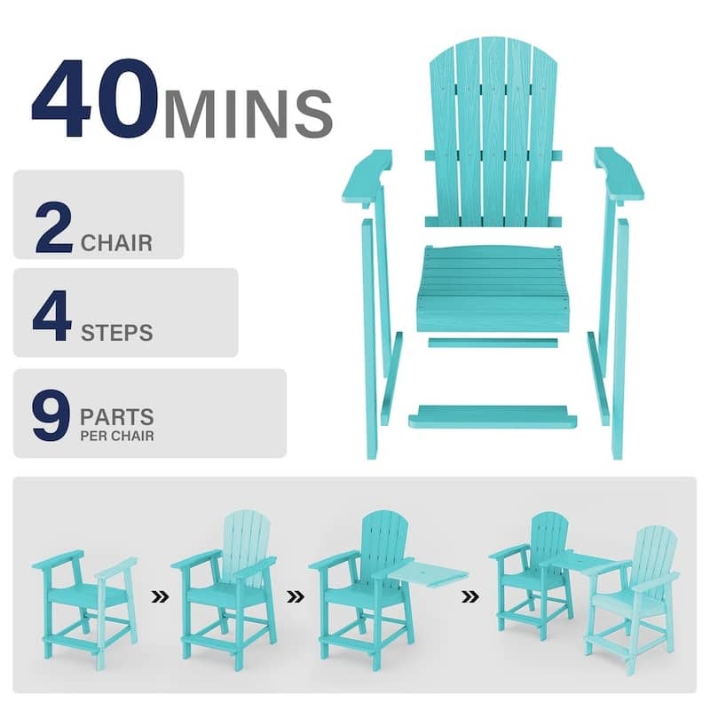 WINSOON Tall Adirondack Chair Piece of 3, Balcony Chair with Connecting Table