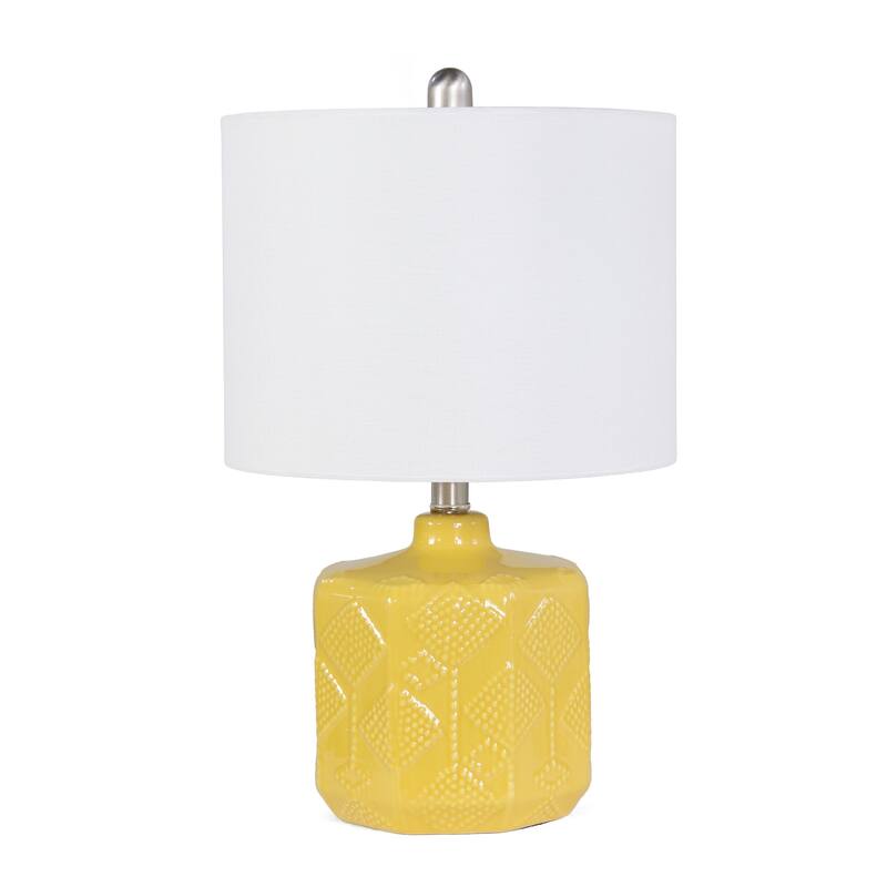 Eyelet Floral Ceramic Table Lamp with White Drum Shade - 19" - Yellow
