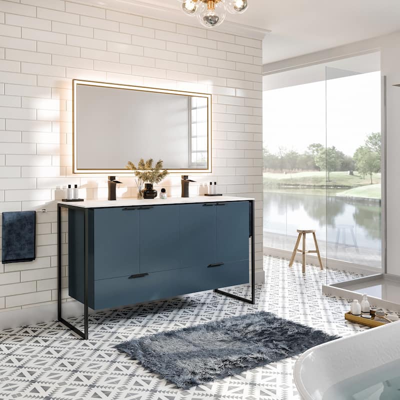 Eviva Onyx Wall Mount Bath Vanity with Solid Surface Top
