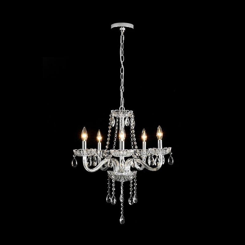 French Glam 5-Light Candle-Style Crystal Chrome Chandelier - 21.3in