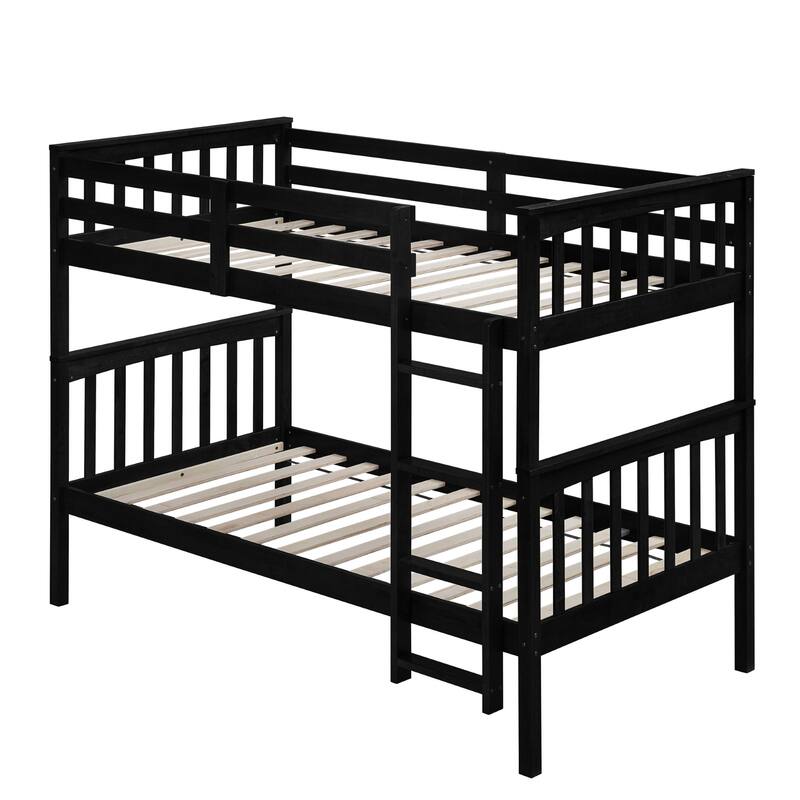 Clayfell Ames Twin Over Twin Solid Wood Bunk Bed Frame, Convertible, Sturdy Guardrails, Easy Assembly