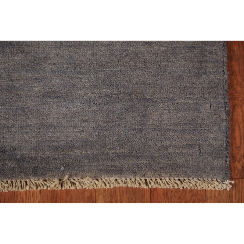 Hand Knotted Oriental 100% Wool Carpet Modern Solid Greys & Charcoal Gabbeh Runner Rug - 9' 9'' X 2' 10''