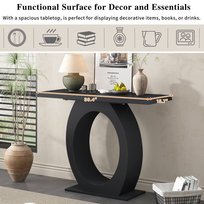 39.4" Modern Rectangle Side Table with Unique Egg-shaped Base for Living Room or Bedroom