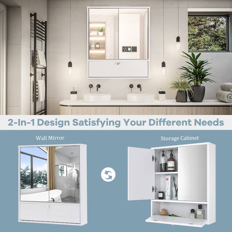 Costway Bathroom Cabinet Medicine Cabinet Double Mirror Door Wall - White