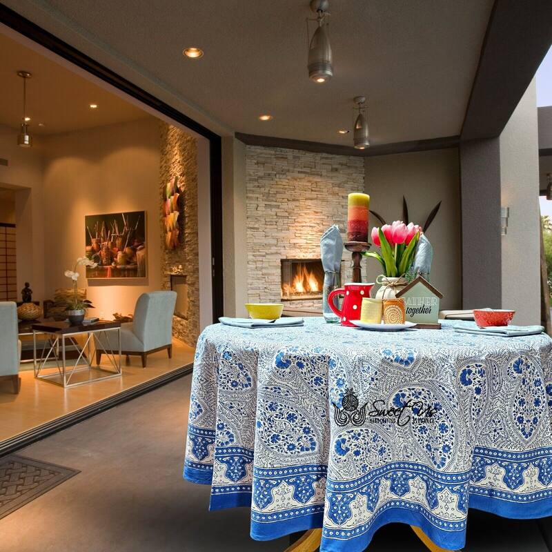 Boho Paisley Floral Block Print Cotton Tablecoth Collection