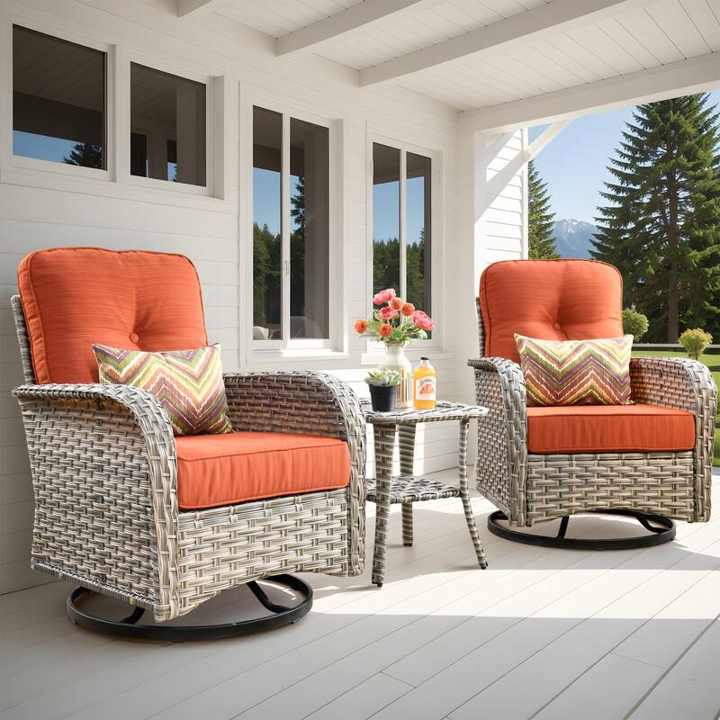 OVIOS 10 Pieces Outdoor Wicker Swivel Chair Set With Solar-Powered Coffee Table