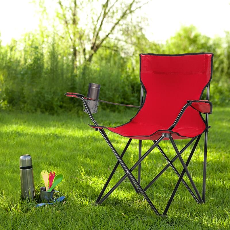 Outdoor Foldable Camping Chair with Metal Black Frame Bed Bath