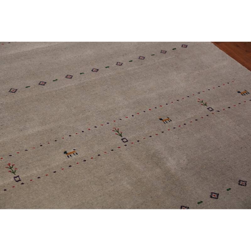 Ltribal Beige Gabbeh Oriental Area Rug Handmade Wool Carpet - 5'10" x 7'8"