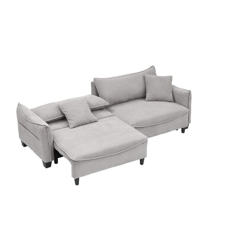 Convertible Corduroy Sofa Bed with Two Throw Pillows, Perfect for Small Spaces