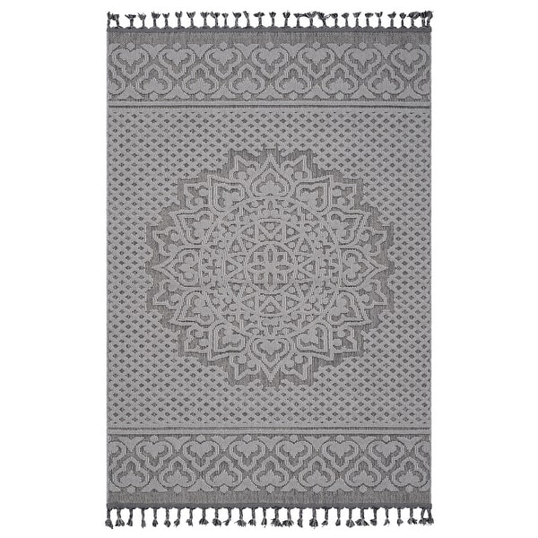slide 2 of 7, LOOM & LUXE Collection Gray/White Medallion Indoor/Outdoor Area Rug 120" D x 93" W x 0.35" H