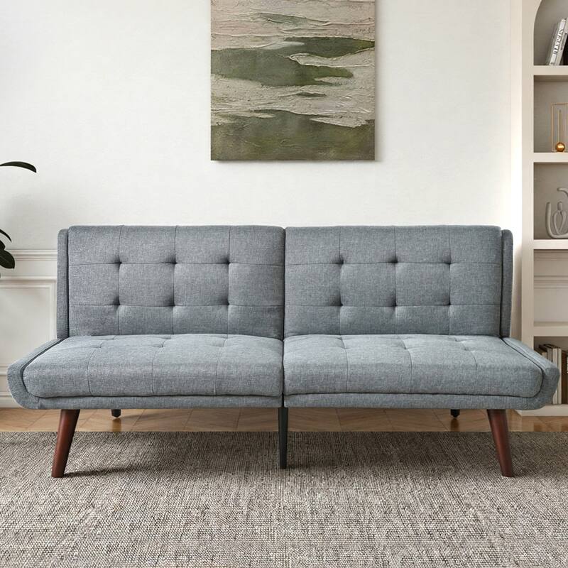 2-Seater Sofa Bed Grey Convertible Sofa Bed with 5-Position Adjustable Backrest, 63" Loveseat Sleeper Sofa Couch - Grey