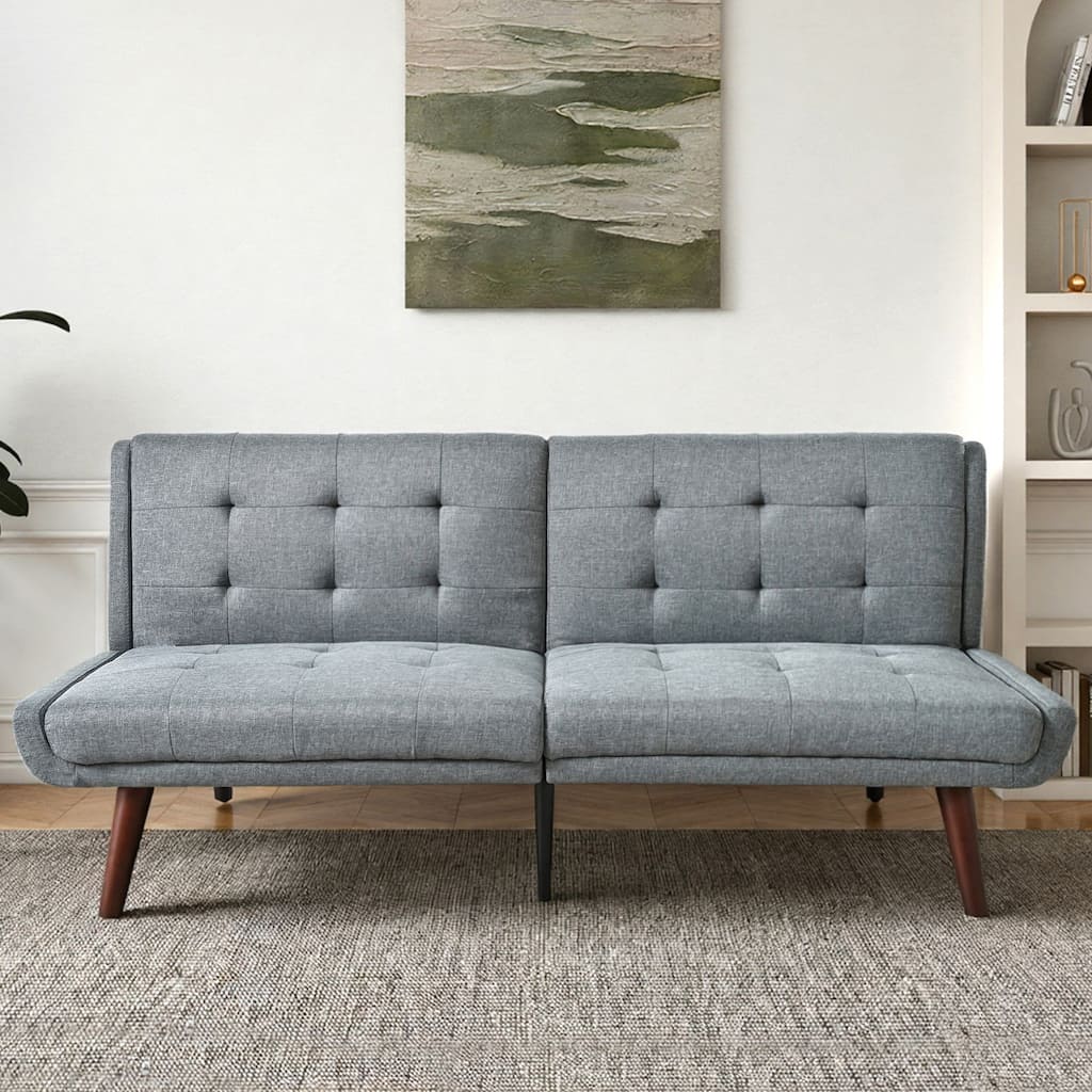 2-Seater Sofa Bed Grey Convertible Sofa Bed with 5-Position Adjustable Backrest, 63" Loveseat Sleeper Sofa Couch