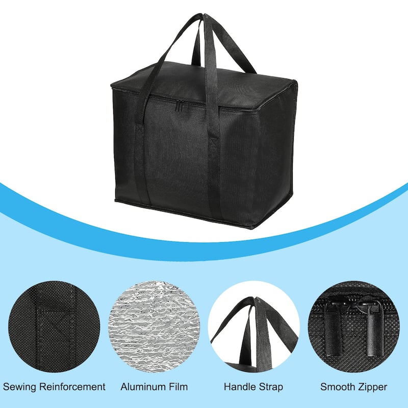 16"x10"x13" Insulated Reusable Grocery Bag Food Transport Tote Bag, Black