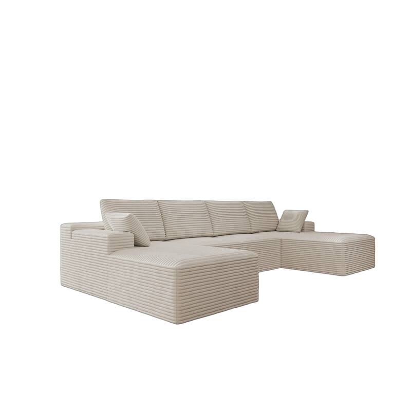 Roomfitters 131.9" Modular Sectional Sofa, 4-Piece Compressed Cloud Couch, No Assembly Required, Plush Corduroy, White