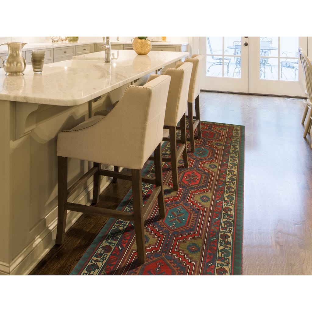 Fine Vintage Distressed Gwen Navy/Burgundy Runner - 3'4" x 11'4"