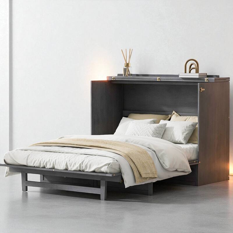Space-Saving Full/Queen Murphy Bed with Headboard USB Charging Ports and Bottom Storage Drawers