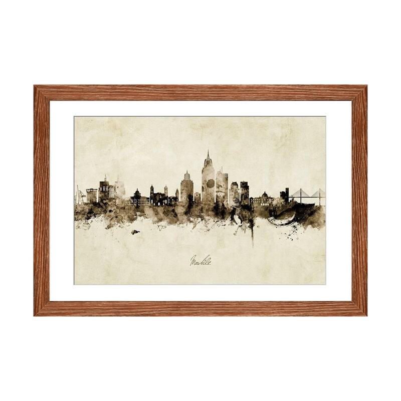 iCanvas "Mobile Alabama Skyline Vintage" by Michael Tompsett - Walnut - 16x24x1