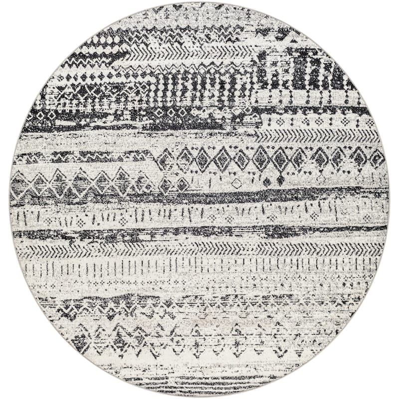 Livabliss Trina Bohemian Machine Washable Area Rug - Med Grey - 6'7" Round
