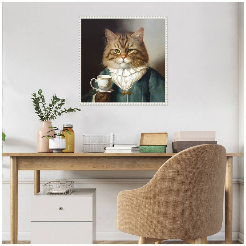 Kate and Laurel Sylvie Teacup Cat Framed Canvas by The Creative Bunch Studio